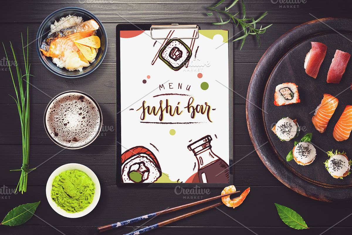 Sushi Bar Menu Mock-up #3, a Print Template by relineo.mock-ups