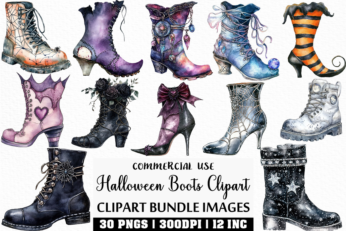 Watercolor Halloween Boots Clipart, an Illustration by Craft Nest (Photo 1 of 6)