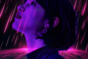 Fantasy scene of young woman gaze upward meteor shower, a Person Photo by DanFLCreativo