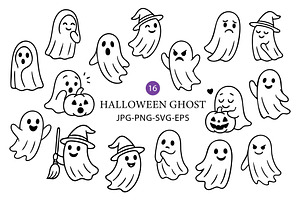 Cute Halloween Ghost Clipart Set.