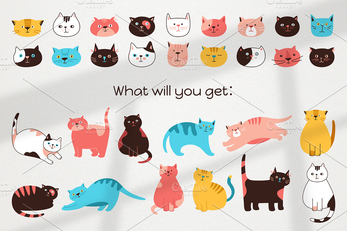 Cute cats and Kittens faces set, an Animal Illustration by Neliakott ♥ (Photo 3 of 8)