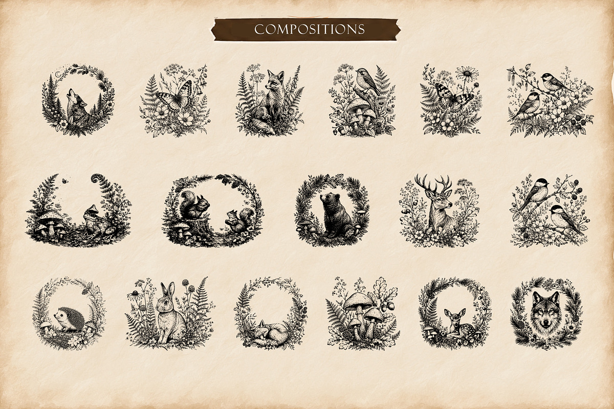Woodland Ink Illustration Bundle, a Decorative Illustration by Dervik Art Store (Photo 4 of 10)