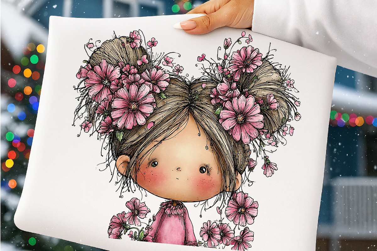 Whimsical Girl With Flowers Set, a Transportation Illustration by SinaCreation (Photo 5 of 7)