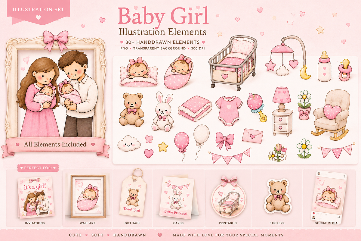 Baby Girl Nursery Illustration Set, a Person Illustration by dal digtal (Photo 3 of 4)