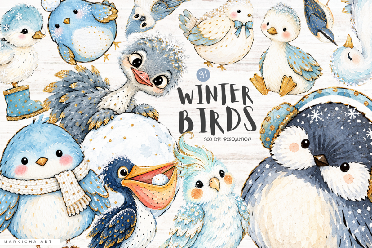 Winter Birds PNGs, an Animal Illustration by Markicha Art (Photo 1 of 5)