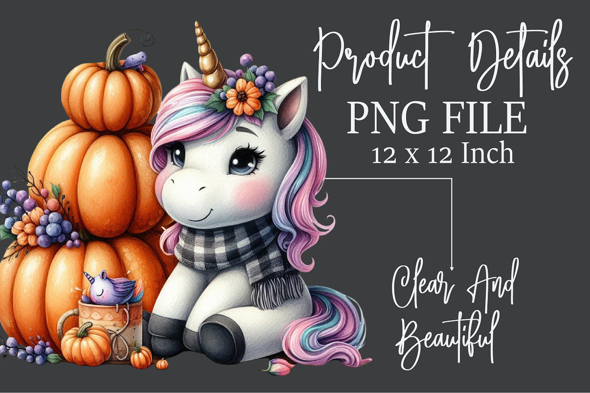 Watercolor Cute Unicorn Autumn Clipa, an Illustration by Rose Art (Photo 5 of 7)