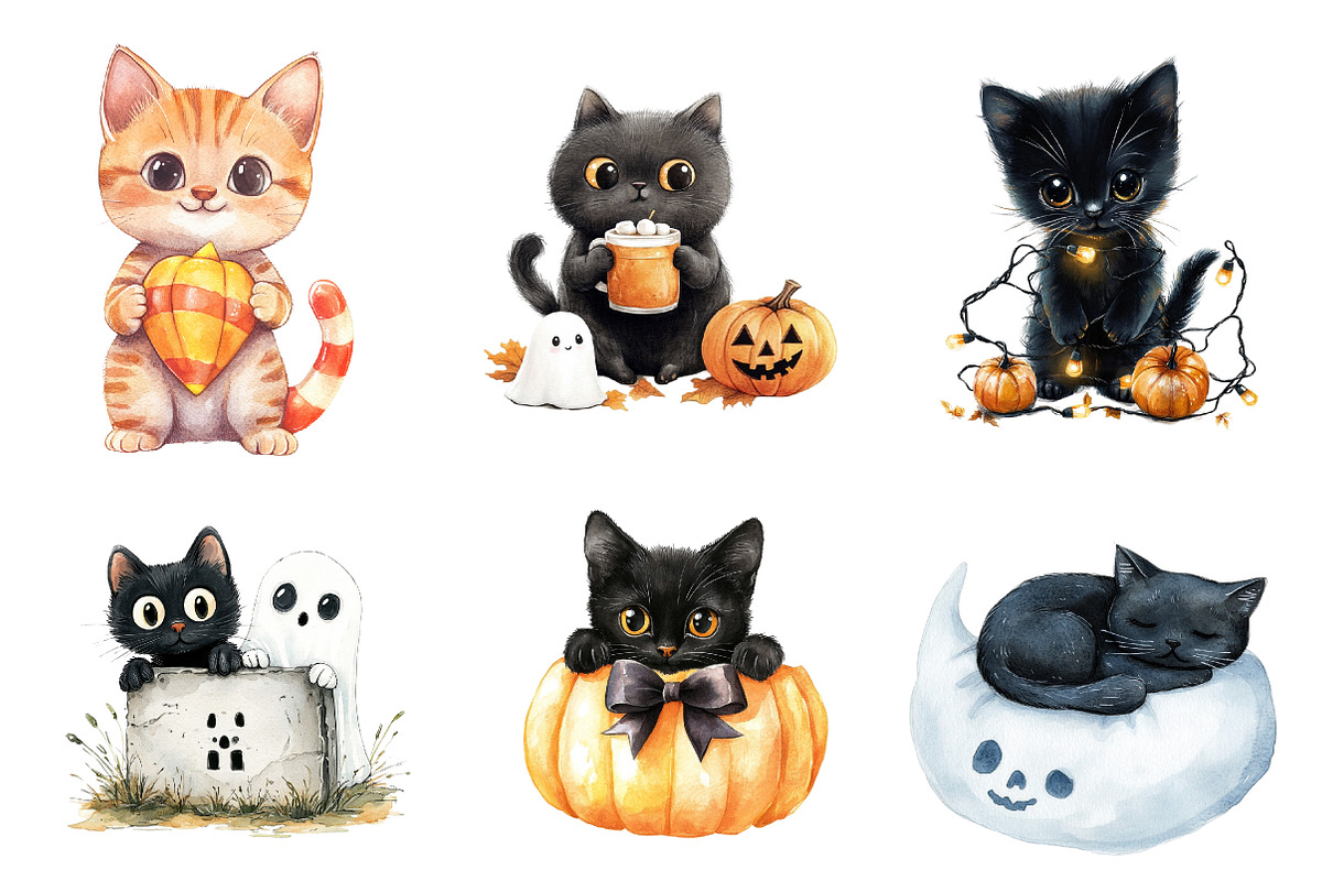 Cute Halloween Black Cats Clipart, an Illustration by CreationArt (Photo 4 of 5)
