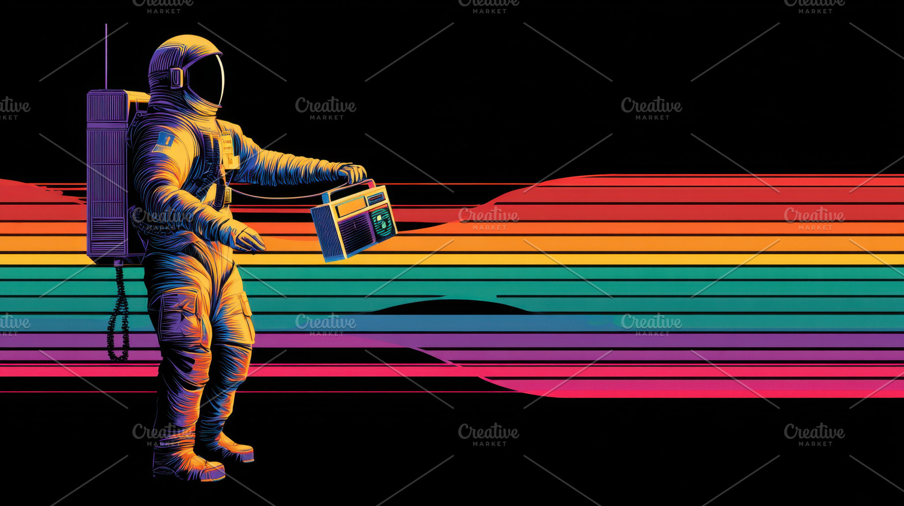 Astronaut with boom box in space, a Photo by Beautiful things