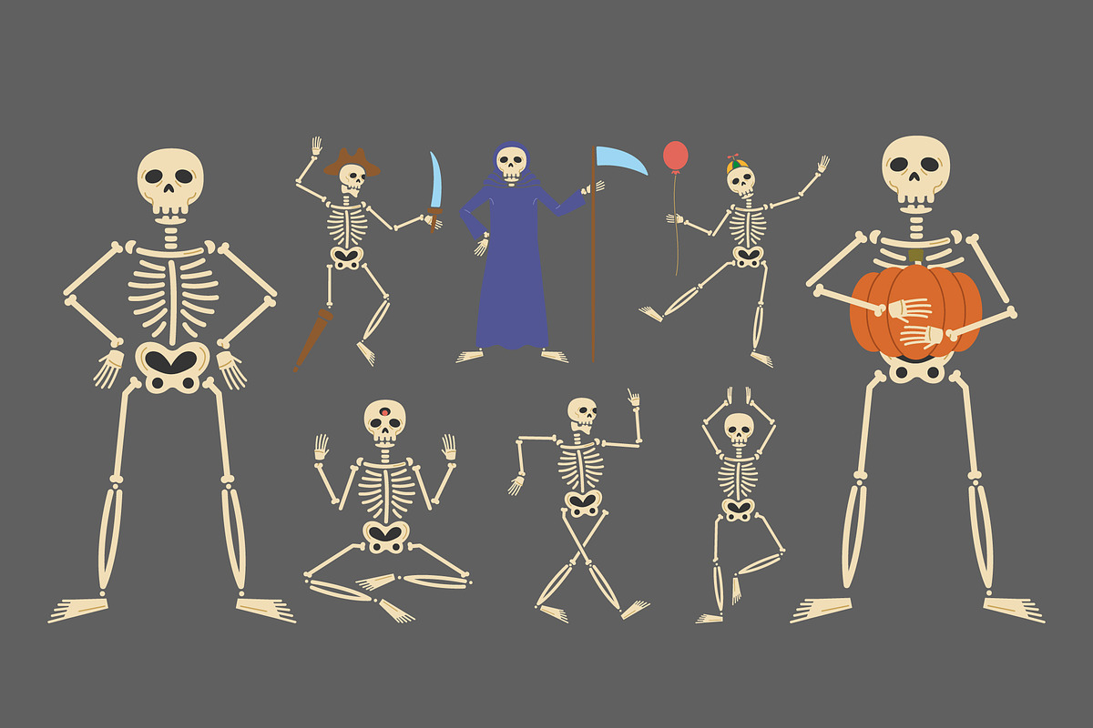 Halloween Skeletons Illustration Set