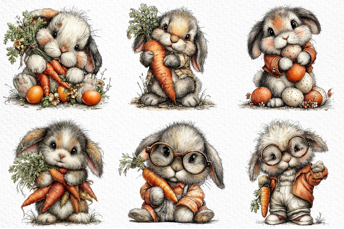 Whimsical Funny Easter Bunny Clipart, an Illustration by Craft Nest (Photo 5 of 12)