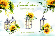 Watercolor Sunbeam Clipart Set, a Seasonal Illustration by ArtCreationsDesign (Thumbnail 2 of 4)