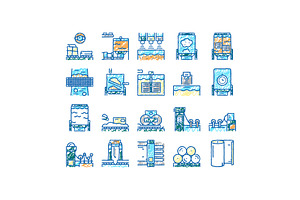 Paper Production Plant set Icons, an Object Illustration by pikepicture