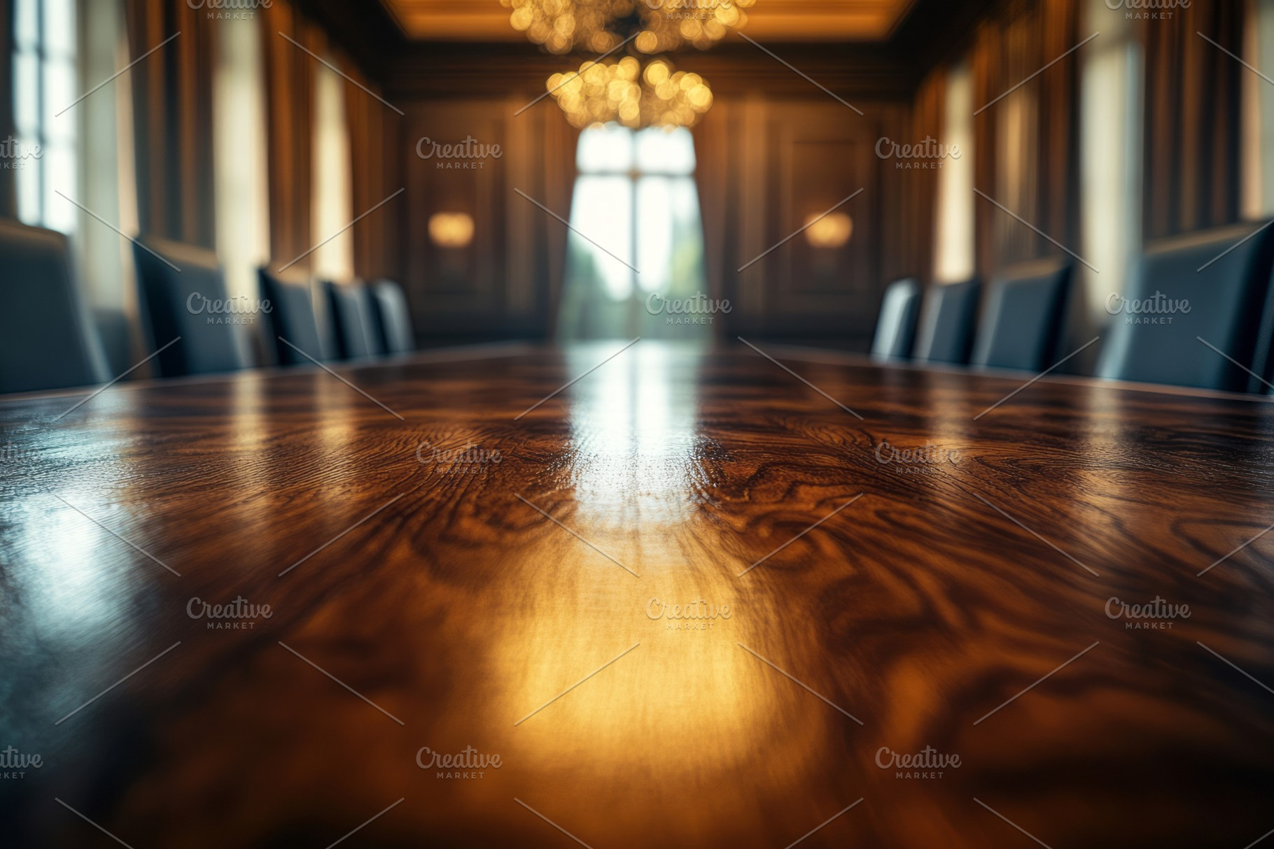 Interior view of a luxurious conference room with polished wooden table and ele, a Background Photo by ImageMir