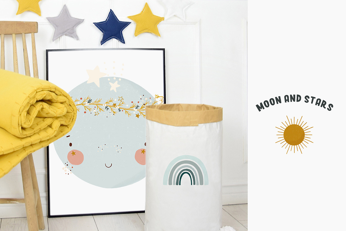 Moon and Stars Boho Nursery Clipart, an Illustration by Bridgett Stahlman Design (Photo 6 of 12)
