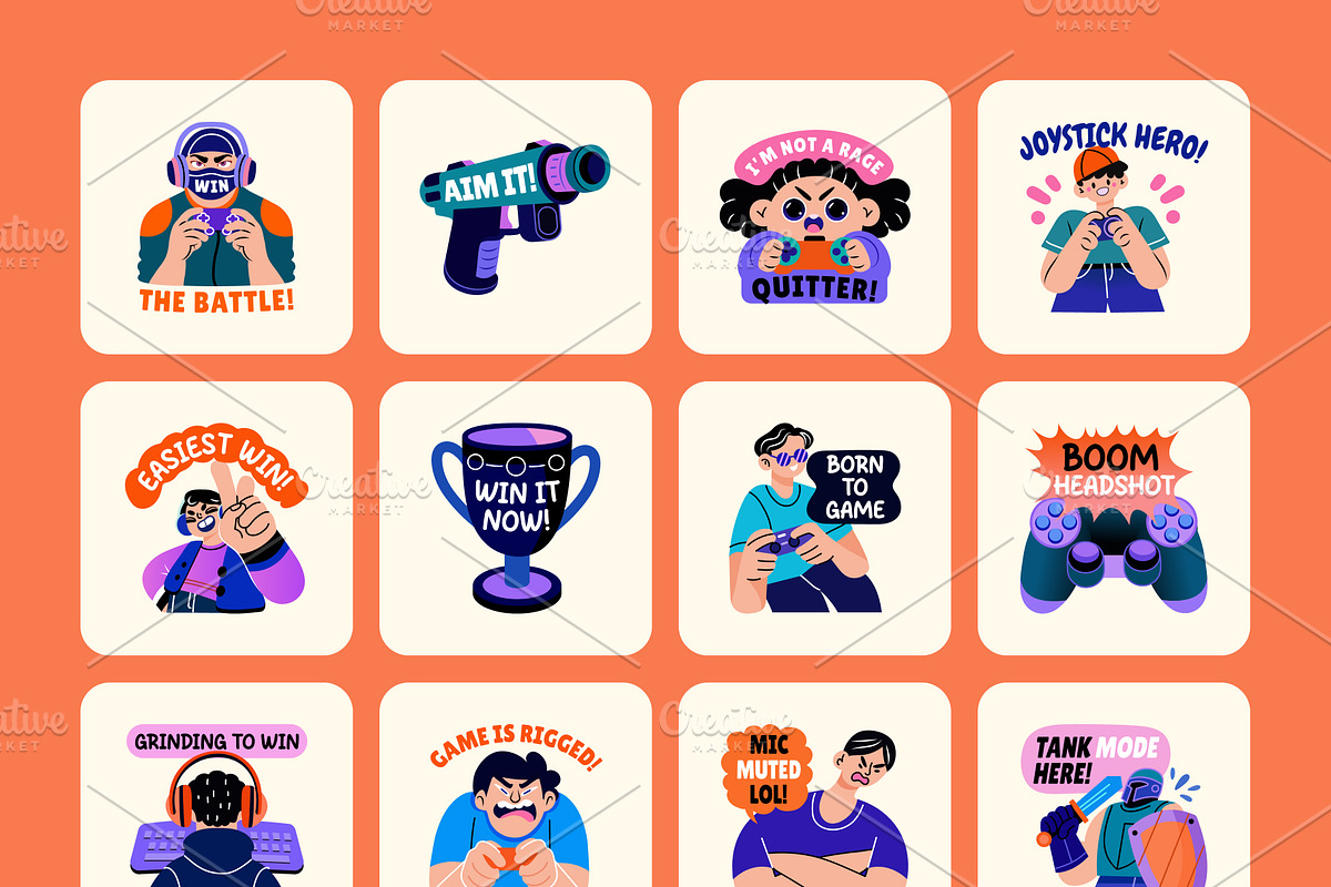 Gaming Stickers Set, an Emoji Icon by Brickclay (Photo 8 of 8)