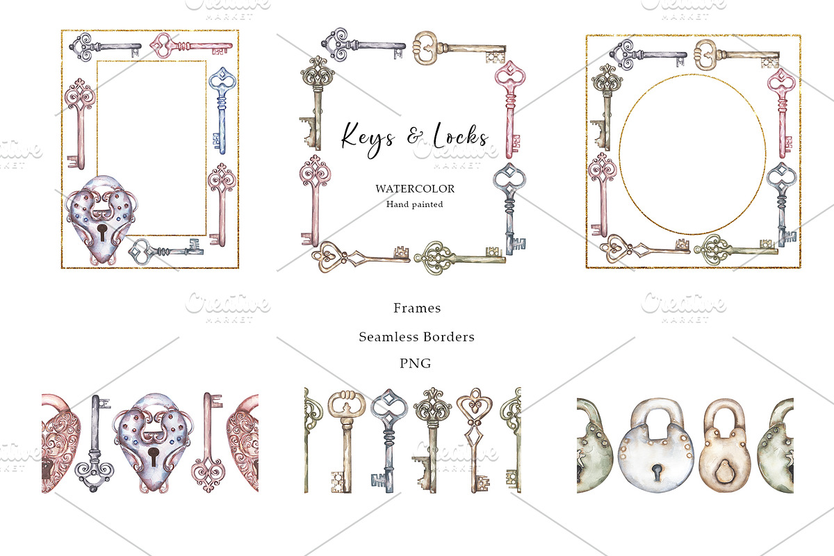 Watercolor Vintage Key Set, a Decorative Illustration by MayaNavits (Photo 4 of 12)