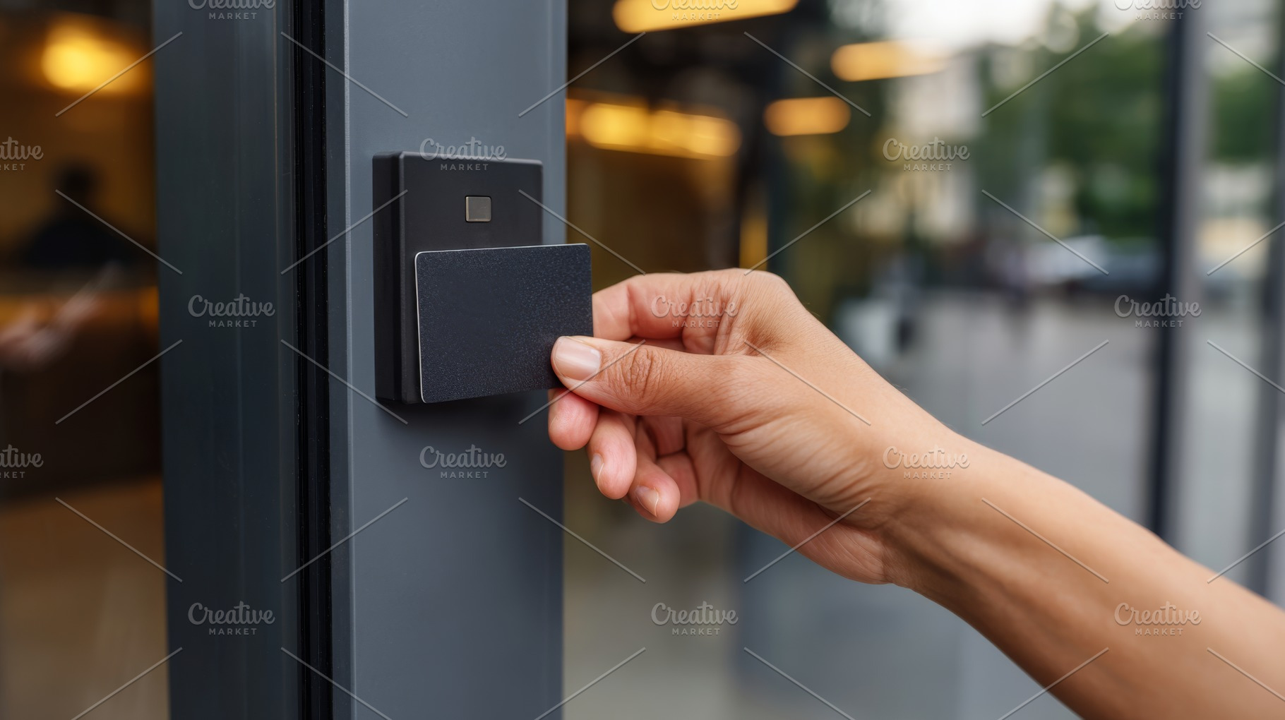 A close-up of a hand using a key card to access a modern building, showcasing s, a Business Photo by ImageMir
