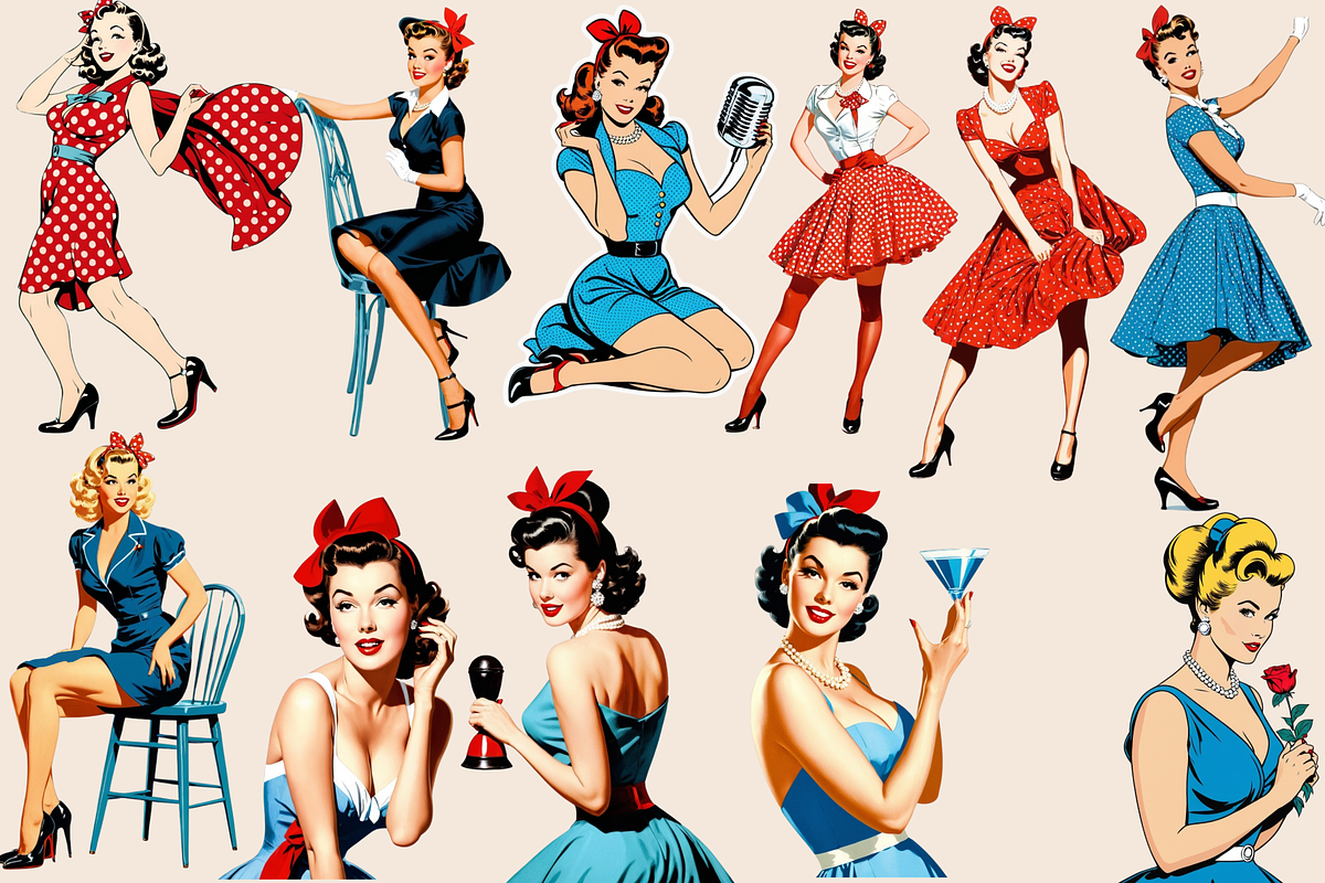 75 Retro Pin Up Girls Bundle, a Decorative Illustration by ClipArtTime (Photo 4 of 4)