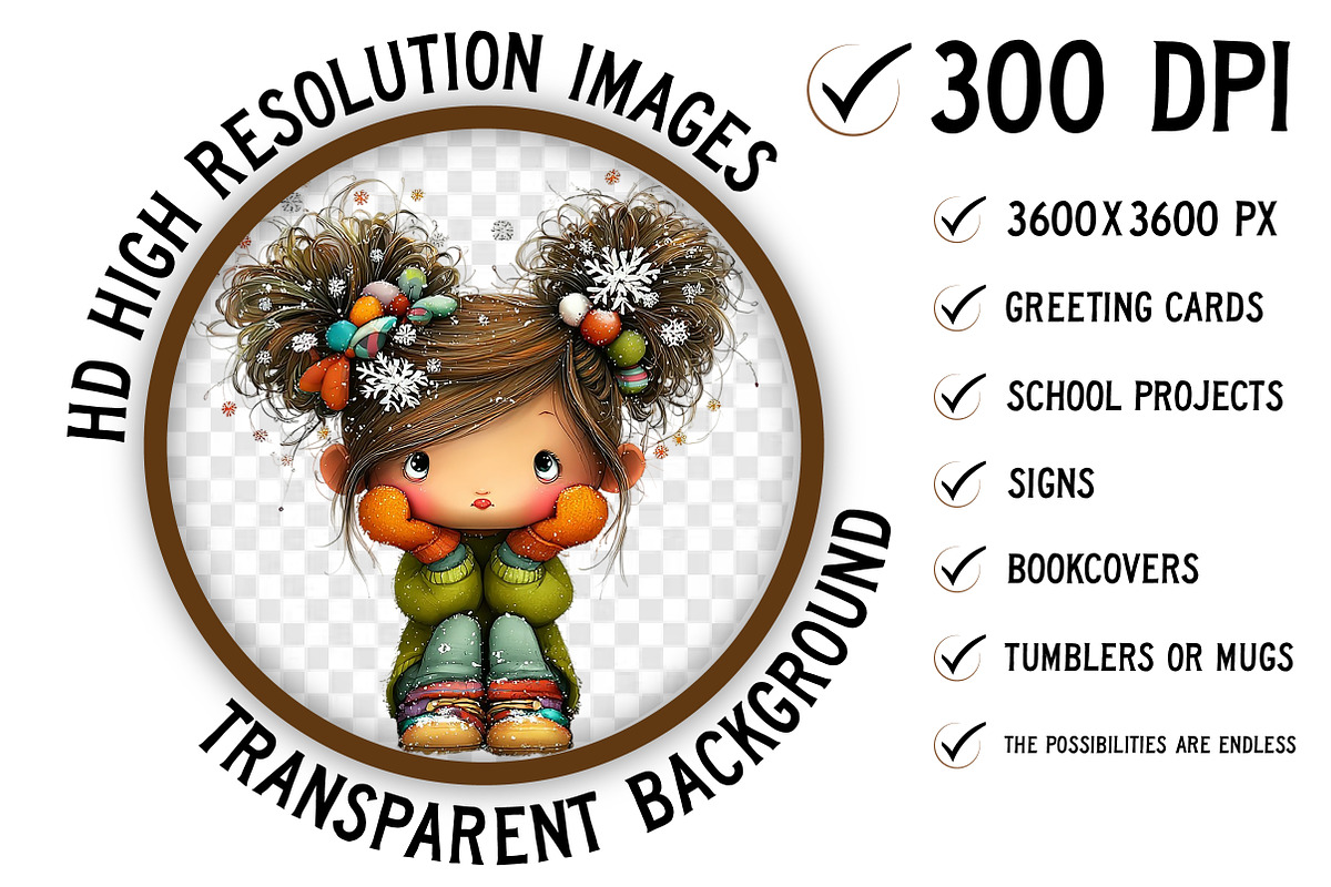 Quirky Christmas Cute Girl Clipart, an Illustration by Craft Nest (Photo 3 of 8)