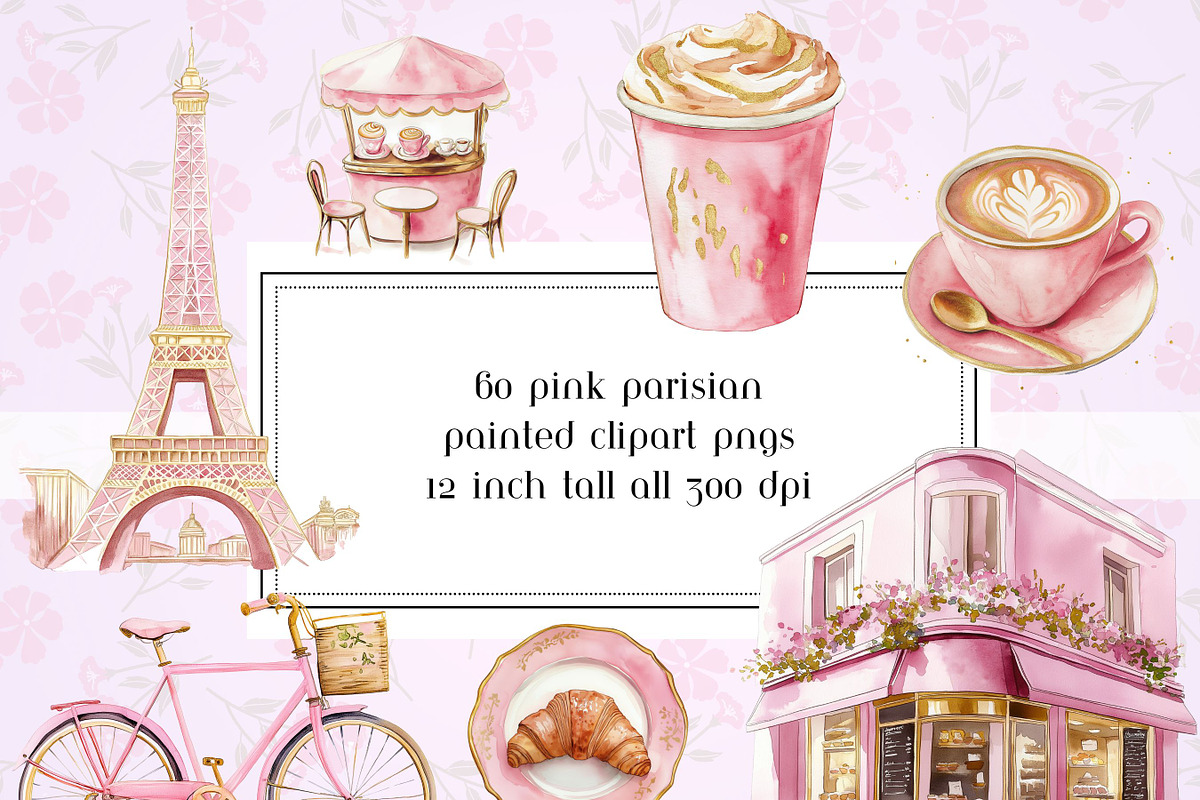60 Pink Parisian Coffee Shop Clipart, a Graphic by AllTheKewtClipart (Photo 1 of 6)