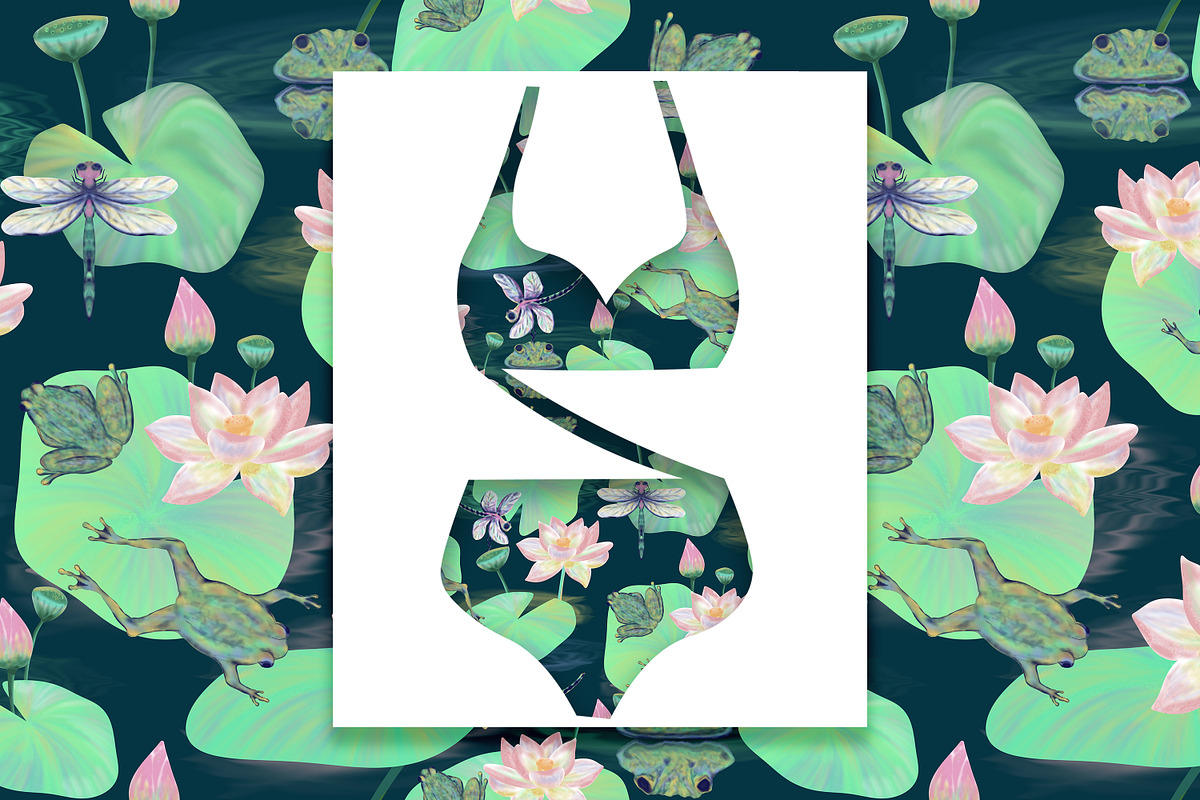 Frog Lotus Seamless Pattern, a Pattern Graphic by Oksana Dovhopol Art (Photo 2 of 23)