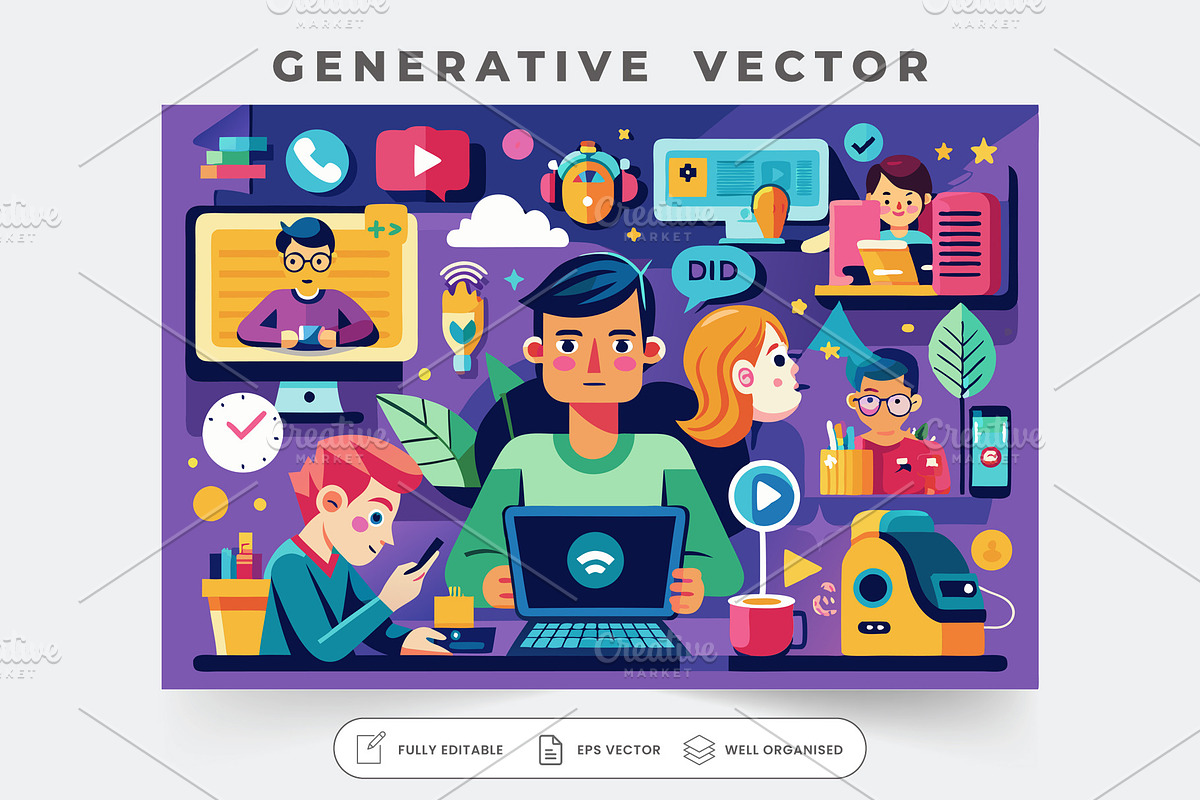 Young people are absorbed in screens, a Graphic by SouravDesign