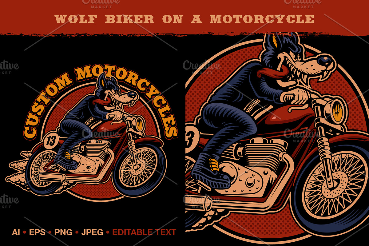 Wolf Biker on a Motorcycle, an Illustration by Harry Kasyanov (Photo 1 of 4)