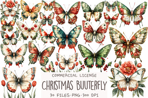 Christmas Butterfly Clipart, an Illustration by OK Design