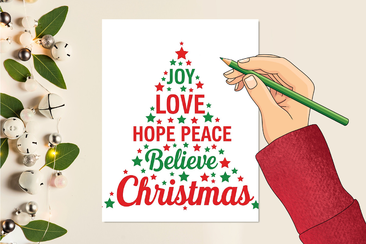 Joy Love Hope Peace Believe Christma, a Seasonal Illustration by Rose Art (Photo 3 of 4)