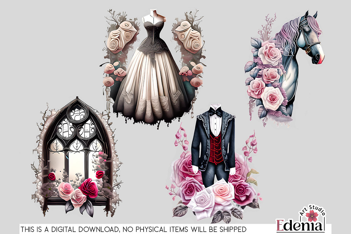 Victorian Gothic Wedding #1 Cliparts, a Seasonal Illustration by EdeniaArtStudio (Photo 7 of 10)