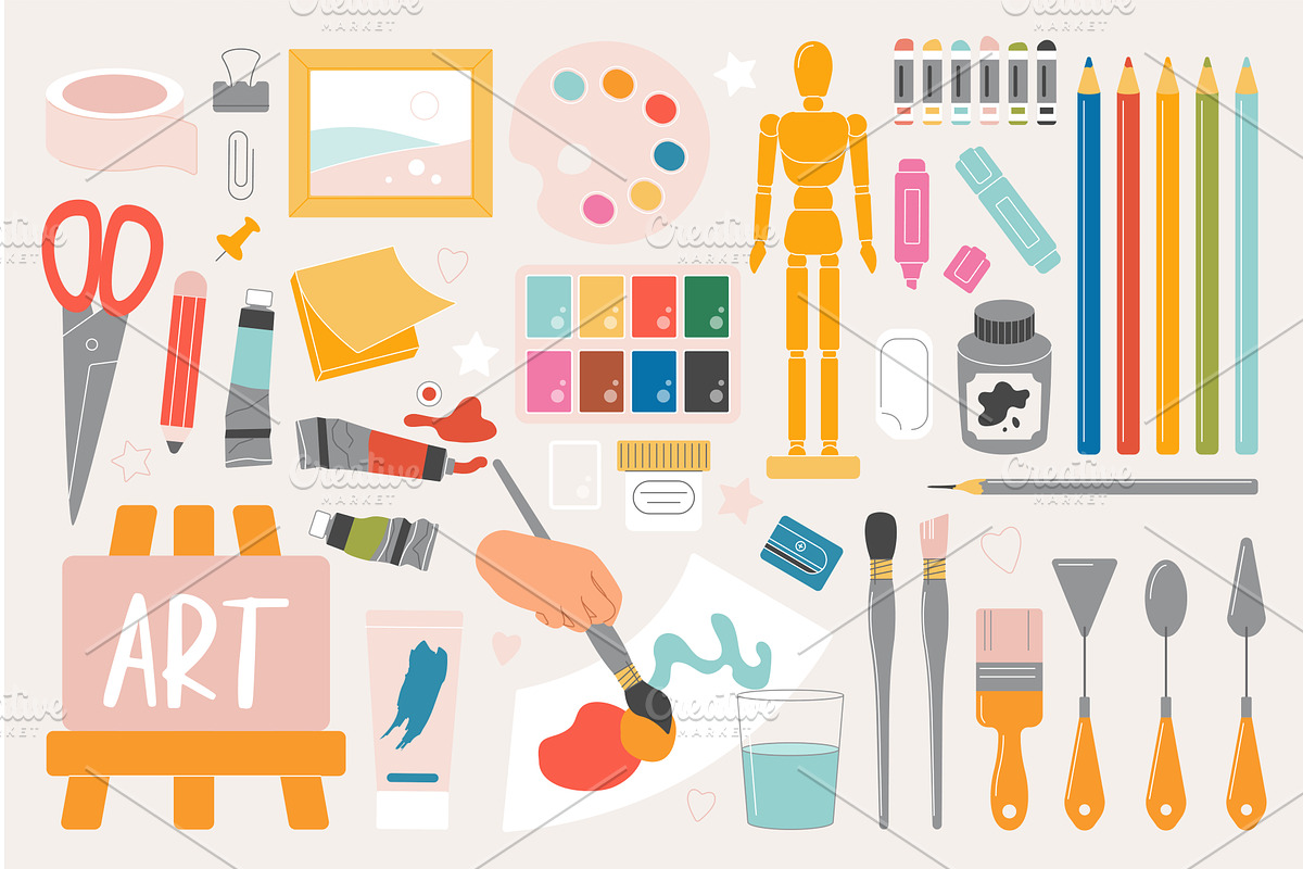 Art Tools and Supplies Vector Set, an Illustration by Lemberg Vector