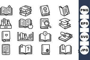 Hand Drawn Book Icon Set, an Illustration by designvectx
