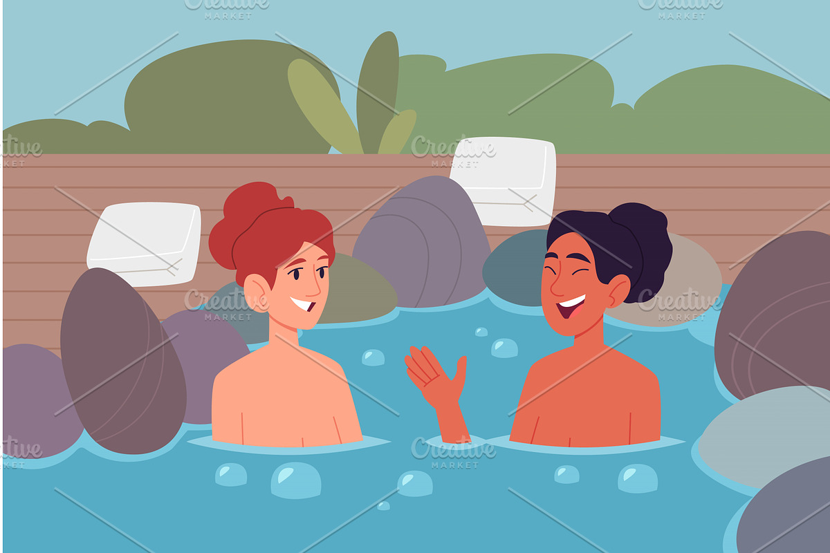 Spa relax. two girls small talking, an Illustration by Onyx