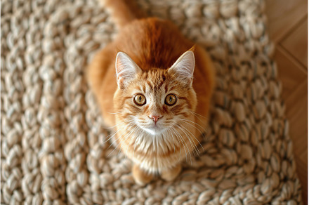 Curious ginger cat looking up with, an Animal Photo by Lermont51