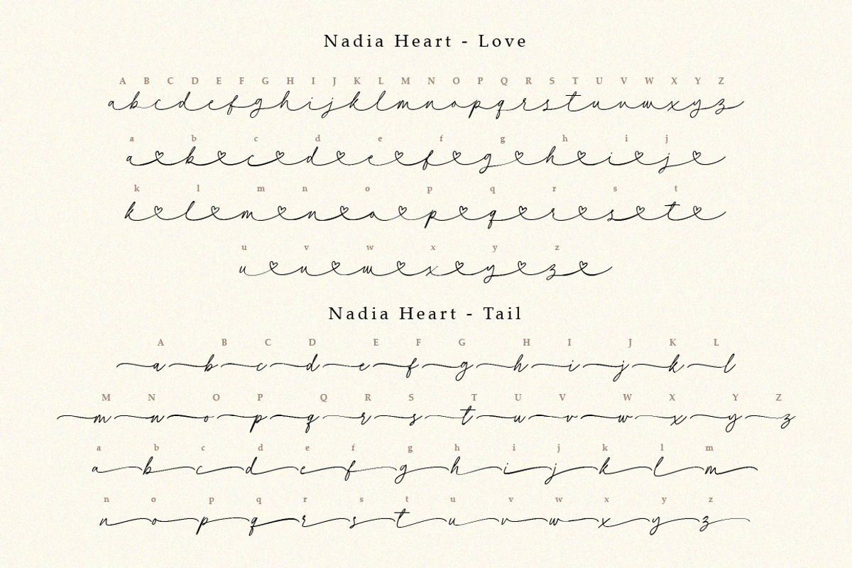 Nadia Heart Script Font with Swash, a Script Font by Typebae (Photo 2 of 9)