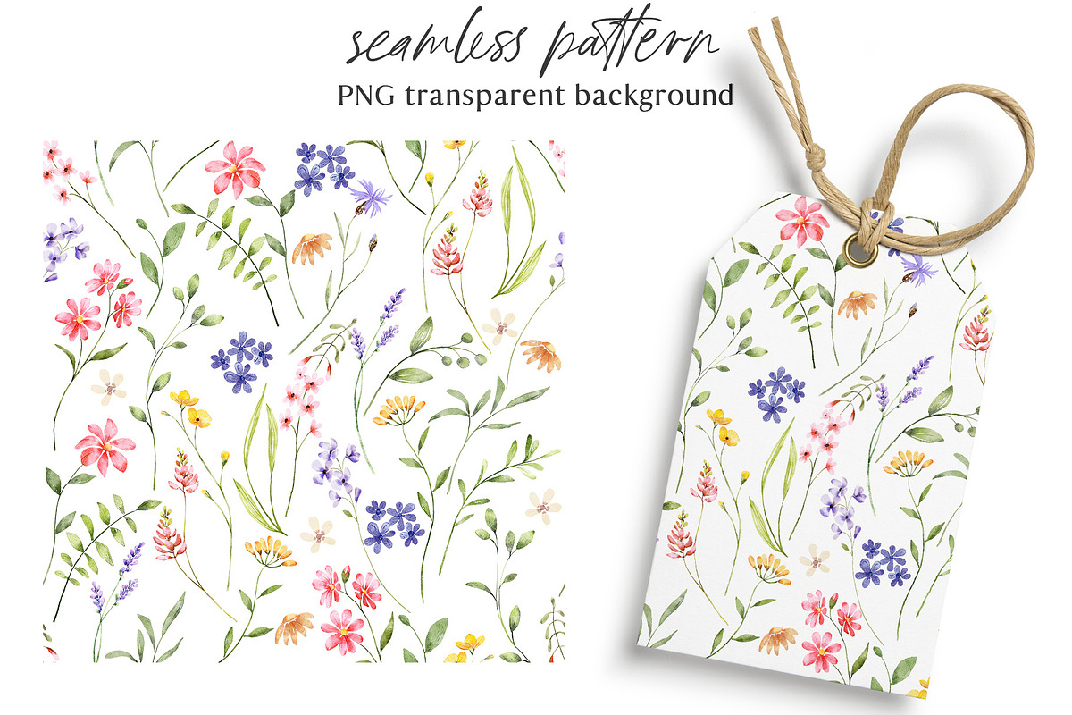 Wild flowers, watercolor clipart PNG, a Decorative Illustration by Larisa Maslova (Photo 8 of 8)
