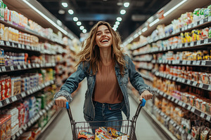 Young woman joyfully runs through, a Photo by Pavel_design
