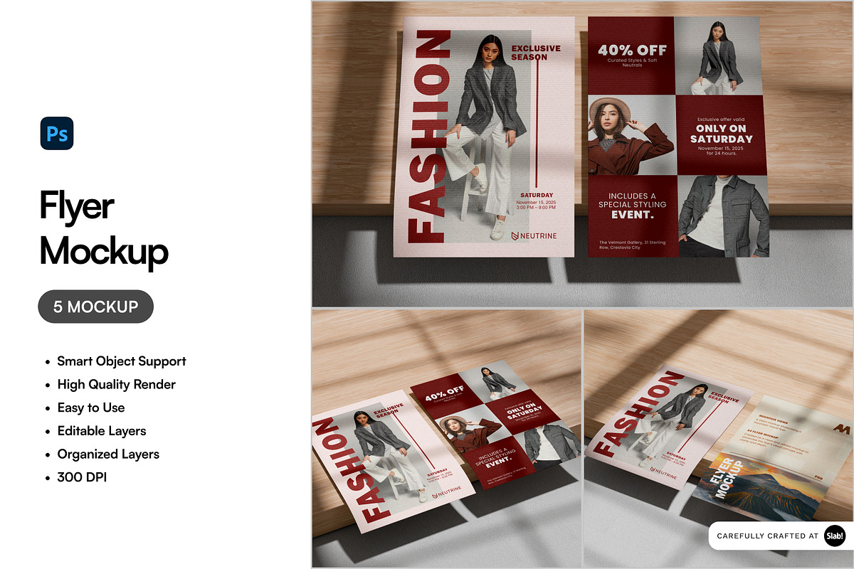 Flyer Mockup, an Advertising Mockup by SLAB! Design (Photo 1 of 7)