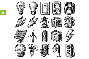 Electricity & Energy Art Icons, an Object Graphic by RT Studio