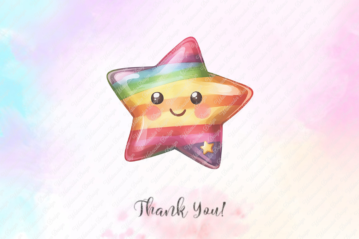 Cute Colorful Watercolor Stars png, an Illustration by Watercolor design (Photo 11 of 12)