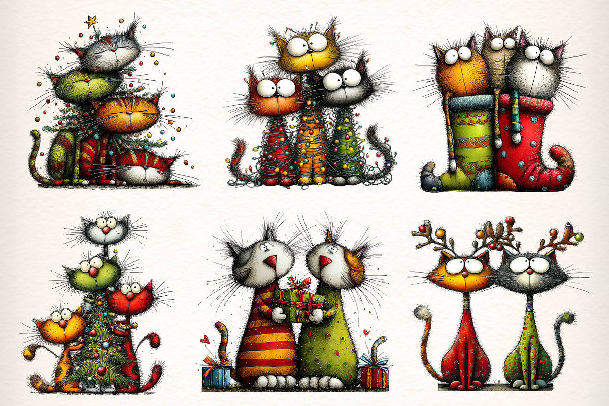 Whimsical Christmas Cats Clipart PNG, an Illustration by Dream Creation (Photo 6 of 8)