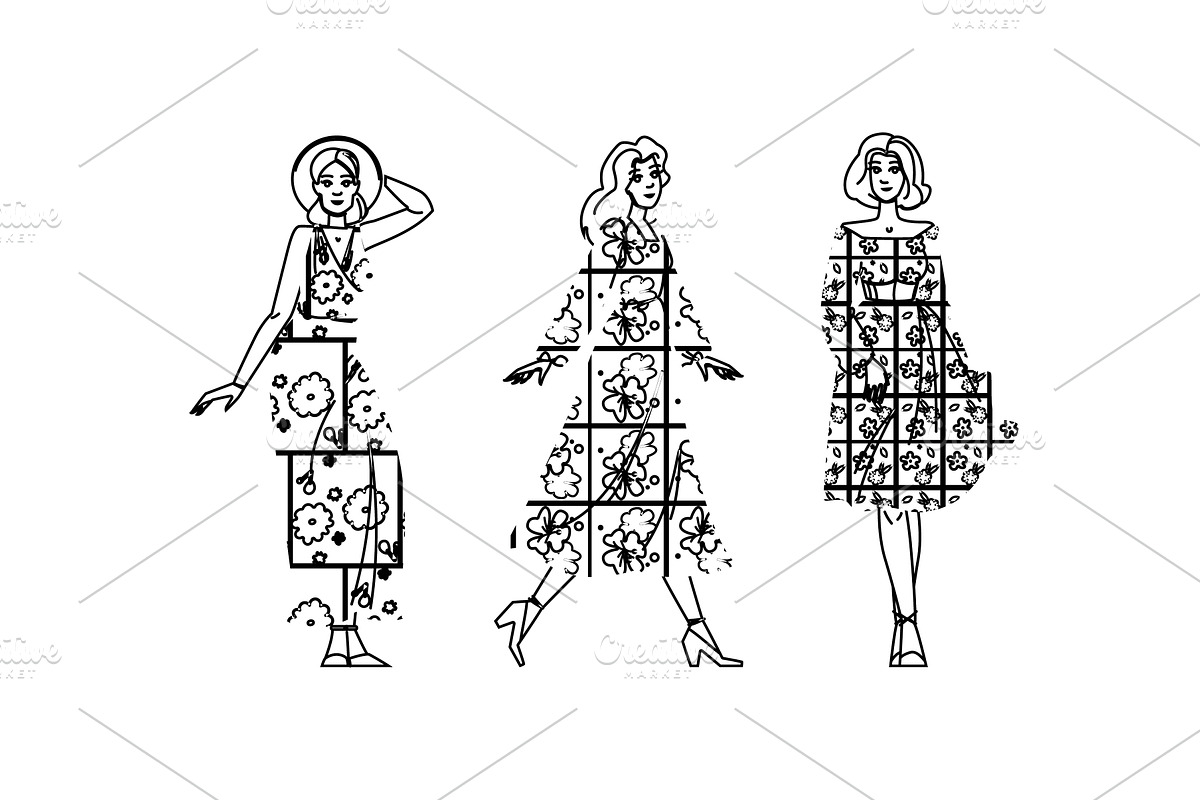 bohemian floral dress woman vector, a Person Illustration by pikepicture