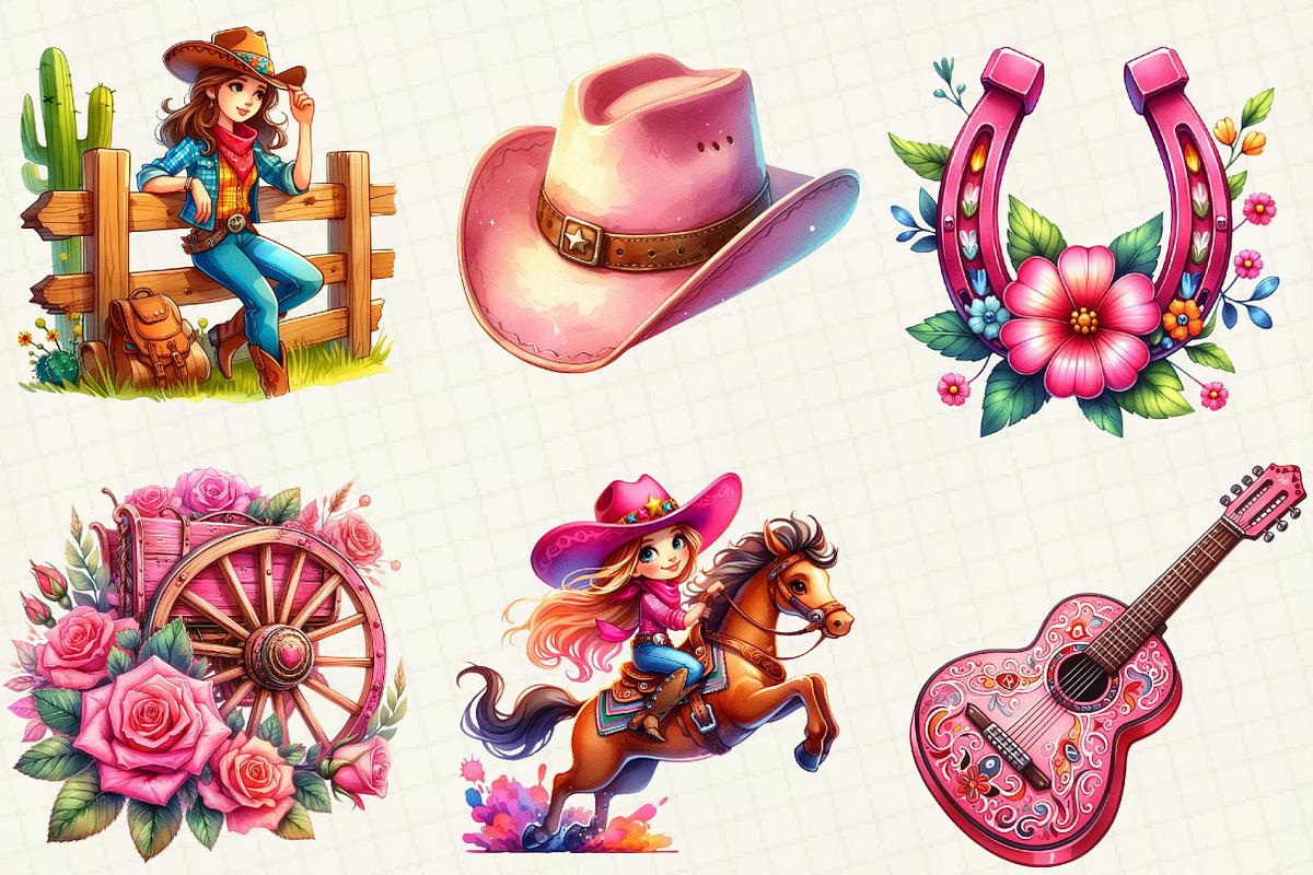 Pink Western Cow Girl Clipart, an Illustration by OK Design (Photo 3 of 5)