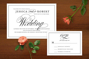 Elegant Script BW Wedding Invitation