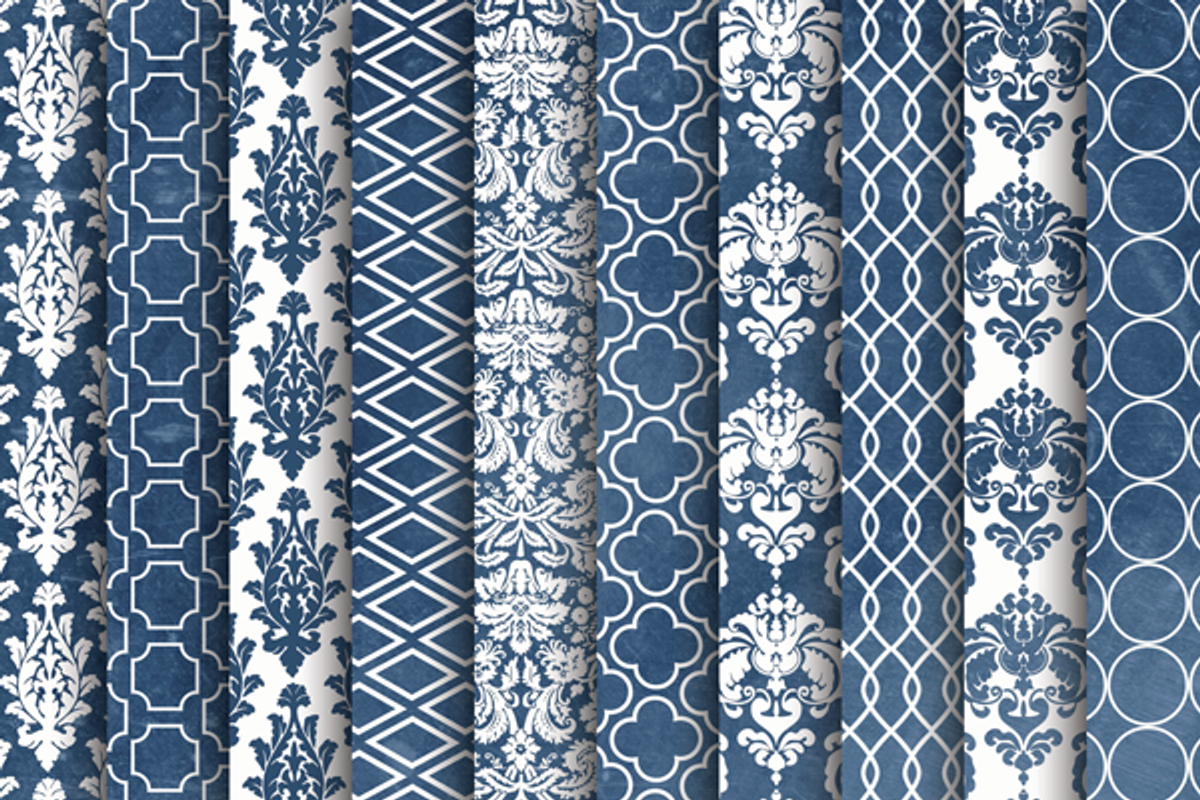 Blue Damask Digital Patterns