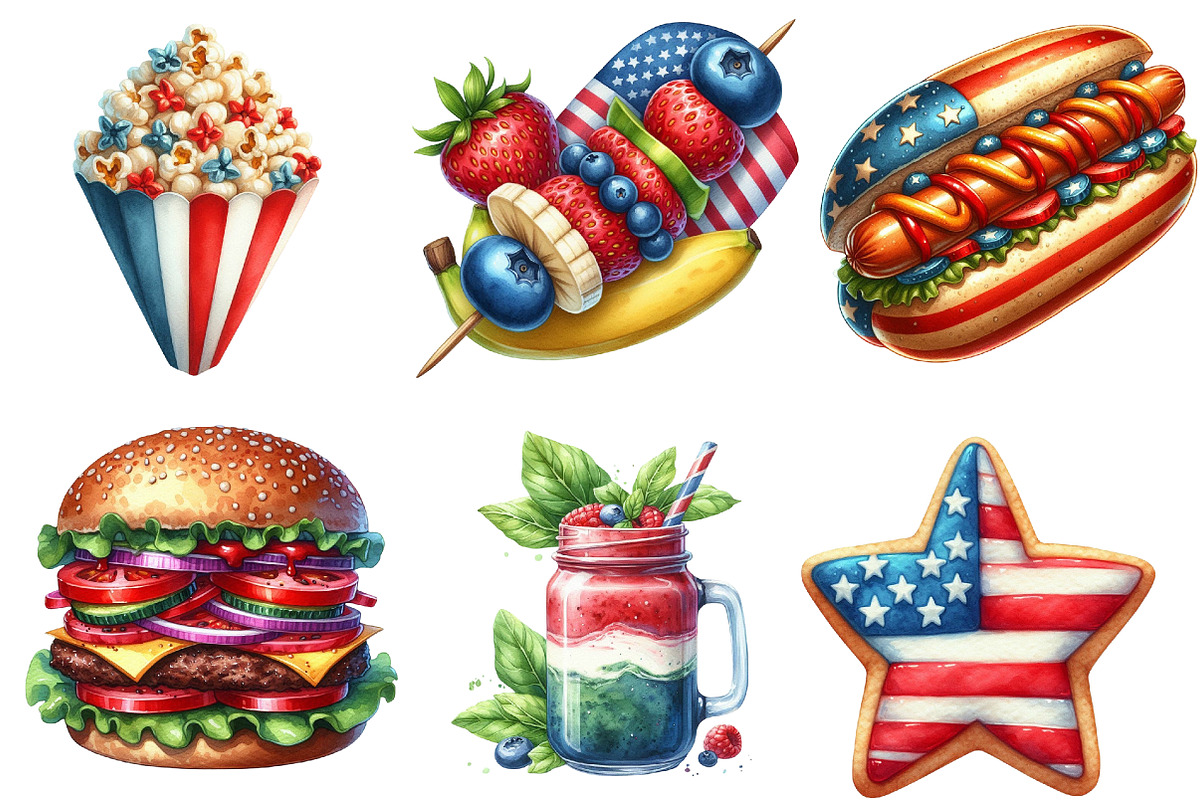 Patriotic Party Foods Clipart, an Illustration by Watercolor design (Photo 3 of 4)
