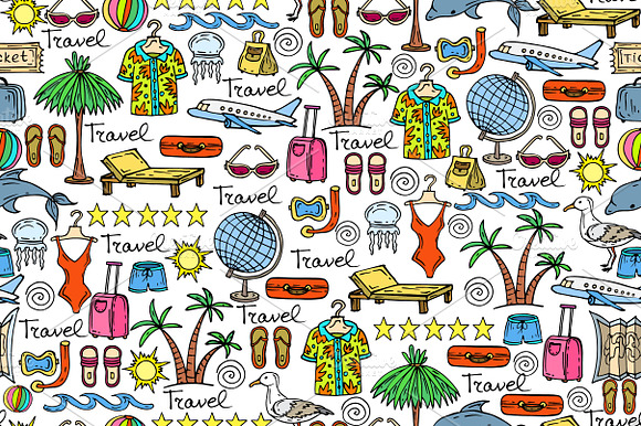Pattern with cartoon travel symbols preview 2