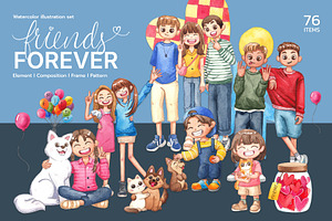 Forever Friends – Watercolor Kids, a Person Illustration by CreativeValuation