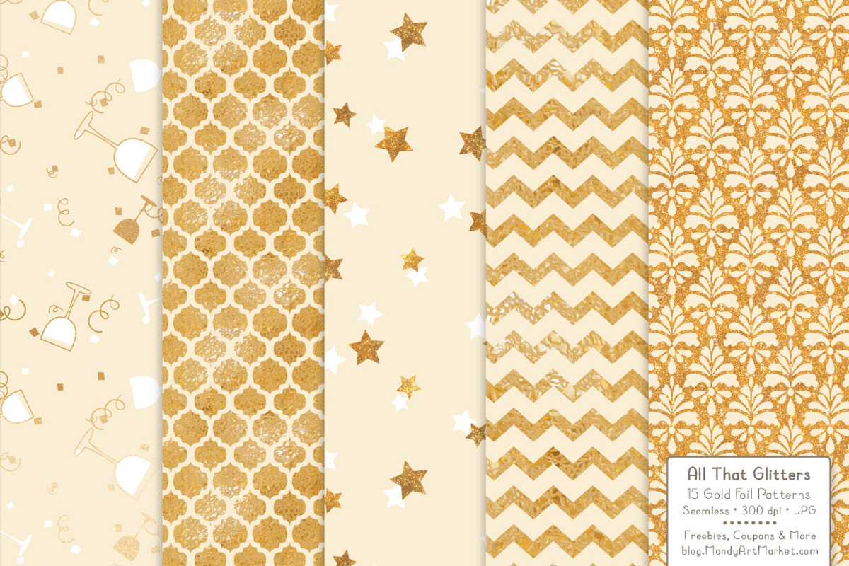 Gold Foil Digital Papers in Cream, a Pattern Graphic by Amanda Ilkov (Photo 4 of 4)