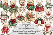 Watercolor Christmas Teddy Bear Clip, a Seasonal Illustration by CitraGraphics (Thumbnail 1 of 7)